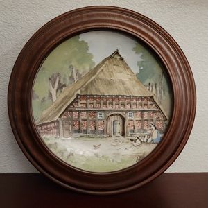 Vintage Karl Bedal 1985 ceramic painted collector plate in wood frame